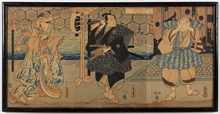 UTAGAWA KUNISADA I (TOYOKUNI III) (JAPANESE, 1786-1864) WOODBLOCK PRINT TRIPTYCH