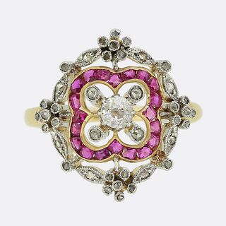 Art Deco Ruby and Diamond Cluster Ring