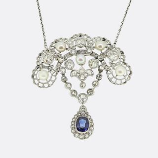 Art Deco Sapphire Diamond and Pearl Necklace