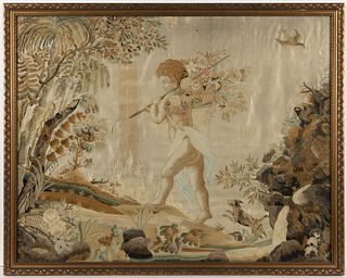 CONTINENTAL PICTORIAL SILK-EMBROIDERED LARGE PANEL