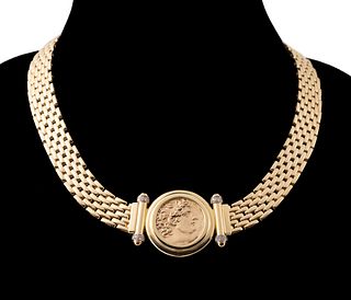 18K YELLOW GOLD & DIAMOND COIN NECKLACE