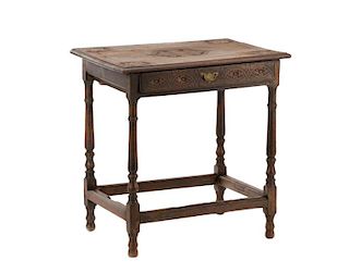 William & Mary Carved Oak Side Table, 18th C