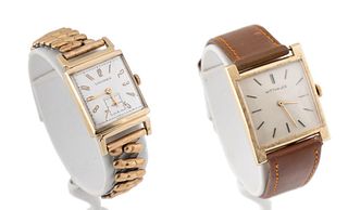 TWO YELLOW GOLD CASE WRIST WATCHES, 10K & 14K