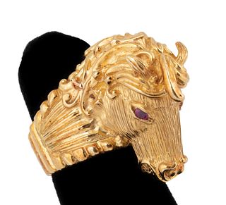 14K YELLOW GOLD & RED SPINEL HORSE RING