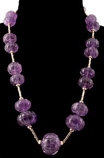 CARVED AMETHYST & 14K YELLOW GOLD NECKLACE