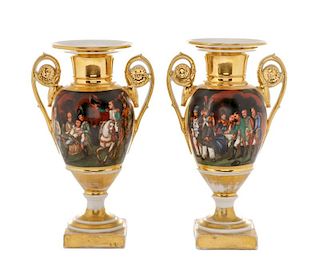 Pair of French Porcelain Napoleonic Vases, 19th C