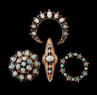 FOUR OPAL & 14K YELLOW GOLD BROOCHES/PINS
