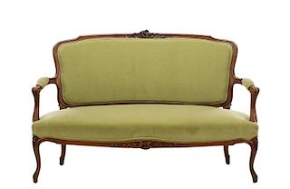 French Louis XV Style Green Upholstered Settee