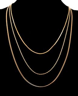 THREE DELICATE 14K YELLOW GOLD CHAIN NECKLACES