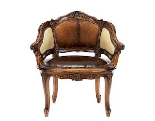 Louis XV Style Barrel Back Cowhide Chair
