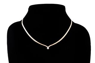 SOLITAIRE DIAMOND 14K YELLOW GOLD 'V' NECKLACE