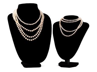 FOUR CULTURED PEARL & 14K OR 18K GOLD NECKLACES