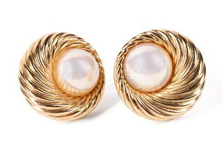 MABE PEARL & 14K YELLOW GOLD EAR CLIPS