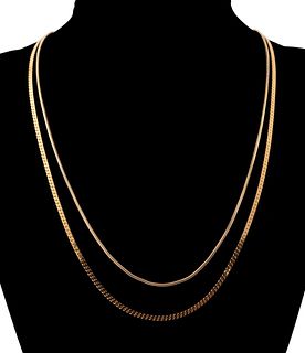 TWO CHAIN NECKLACES IN 14K & 10K YELLOW GOLD