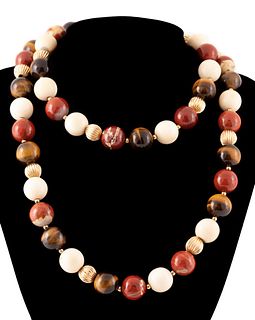 MULTI-STONE & 14K YELLOW GOLD BEADED NECKLACE