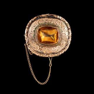 VICTORIAN 10K YELLOW GOLD & PASTE BROOCH