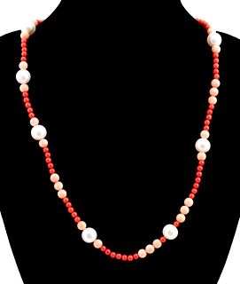 CORAL BEAD & FRESHWATER PEARL NECKLACE