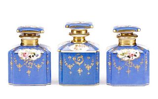 French Rosewood Scent Box w/Porcelain Bottles