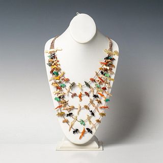 Native American Multi-Strand Colorful Animal Fetish Necklace
