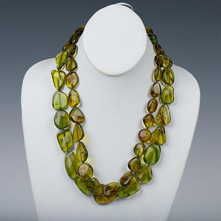 2pc Natural Green Amber Bead Necklaces