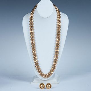 3pc Carolee Golden Baroque Faux Pearl Necklace and Earrings
