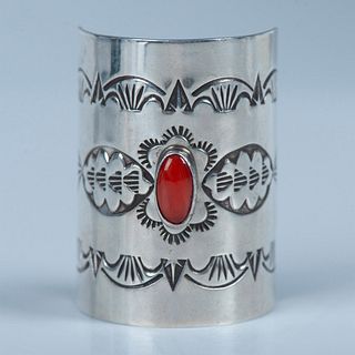 Arnold Blackgoat Sterling Silver and Coral Braid Keeper
