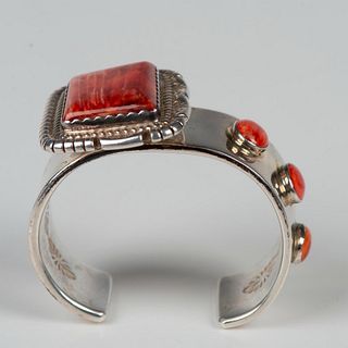 Ca'Win Pueblo Sterling Silver Red Spiny Oyster Cuff Bracelet