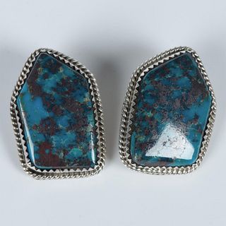 Native American Sterling Silver & Turquoise Clip-On Earrings