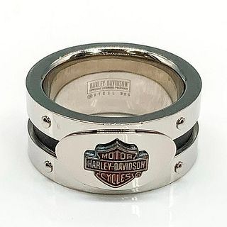 Harley Davidson Steel & Sterling Silver Black Stripe Ring