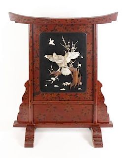 Chinese Lacquered Screen w/Ivory & MOP Bird Scene