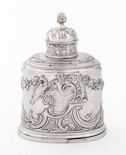 European Oval Silver Tea Caddy, 19th C.