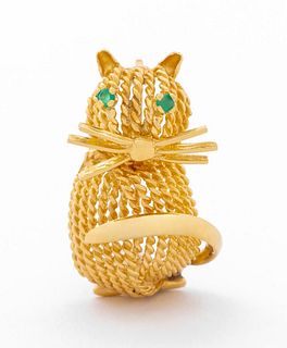 14K Yellow Gold Emerald Cat Pin