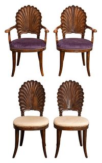 Venetian Grotto Style Carved Walnut Chairs, 4