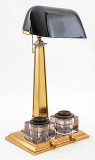 H.G. McFaddin & Co. Emeralite Lamp w Inkwells