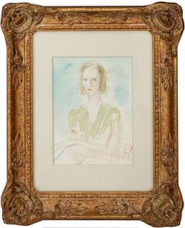 Simka Simkhovitch "Woman in Green" Watercolor