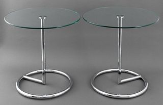 Eileen Gray Style Glass Top End Tables, Pair