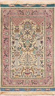 Persian Tabriz Wool & Silk Prayer Rug, 5' 4" x 3'