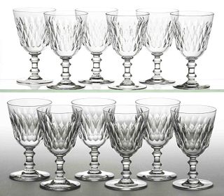 BACCARAT ARMAGNAC CUT CRYSTAL GLASS TALL GOBLETS, SET OF 12