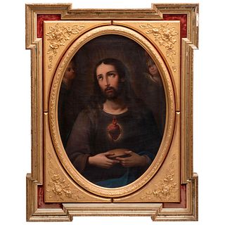 SAGRADO CORAZÓN DE JESÚS. MÉXICO, SIGLO XIX. Óleo sobre tela. 90 x 63 cm.