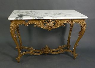 French Louis XV Style Giltwood MT Console Table