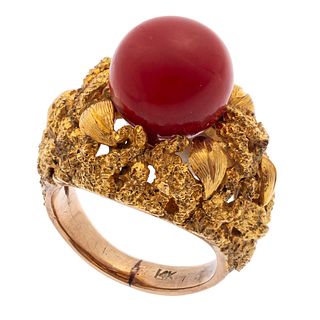 Coral, 14k Yellow Gold Ring