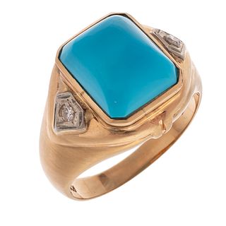 Gent's Turquoise, Diamond, 14k Yellow Gold Ring