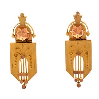 Pair of Victorian 14k Yellow and Rose Gold Earrings