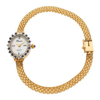 Ladies Geneve Diamond, Sapphire, 14k Yellow Gold Wristwatch