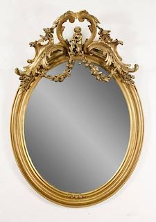 French Carved & Giltwood Mirror w/Cherub