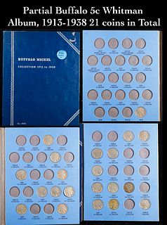 Partial Buffalo 5c Whitman Album, 1913-1938 21 coins in Total