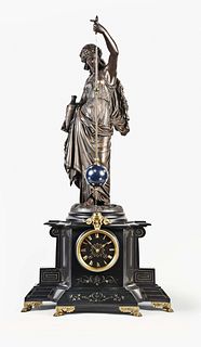 A large late 19th century French figural conical pendulum mantel clock