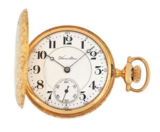 An early 20th century Hamilton 961 pocket watch with gold hunting case