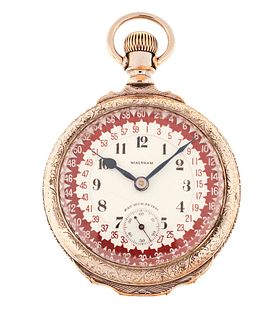 An early 20th century Waltham model 1892 pocket watch with rare Fitch patent dial