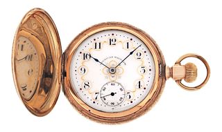A late 19th century Waltham model 1888 pocket watch with gold hunting case